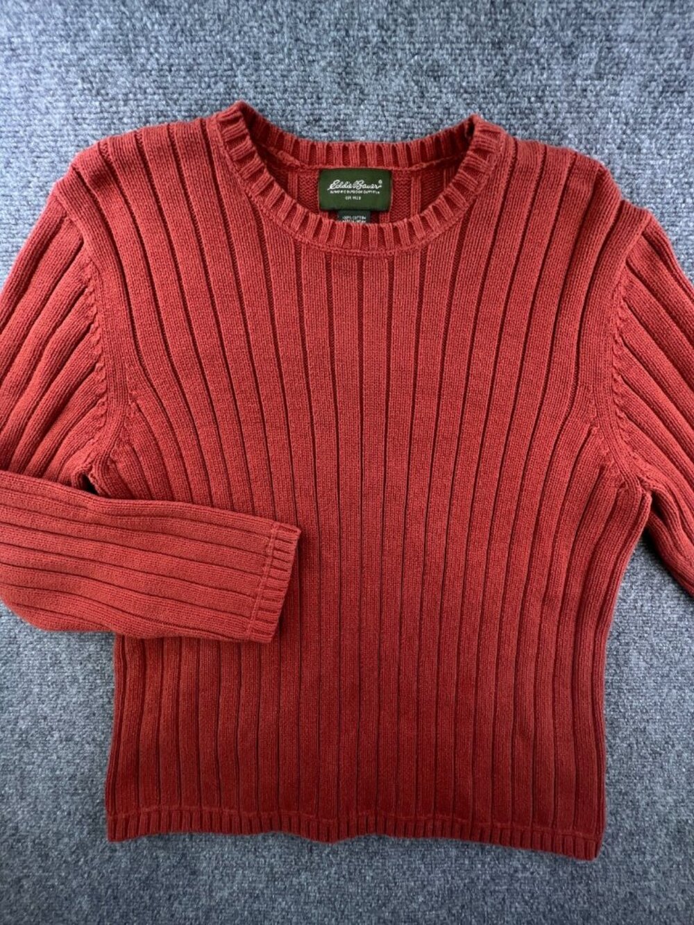 Eddie Bauer Sweater Mens Large Orange Pullover Long Sleeve Ribbed Cotton Adult - Picture 1 of 7